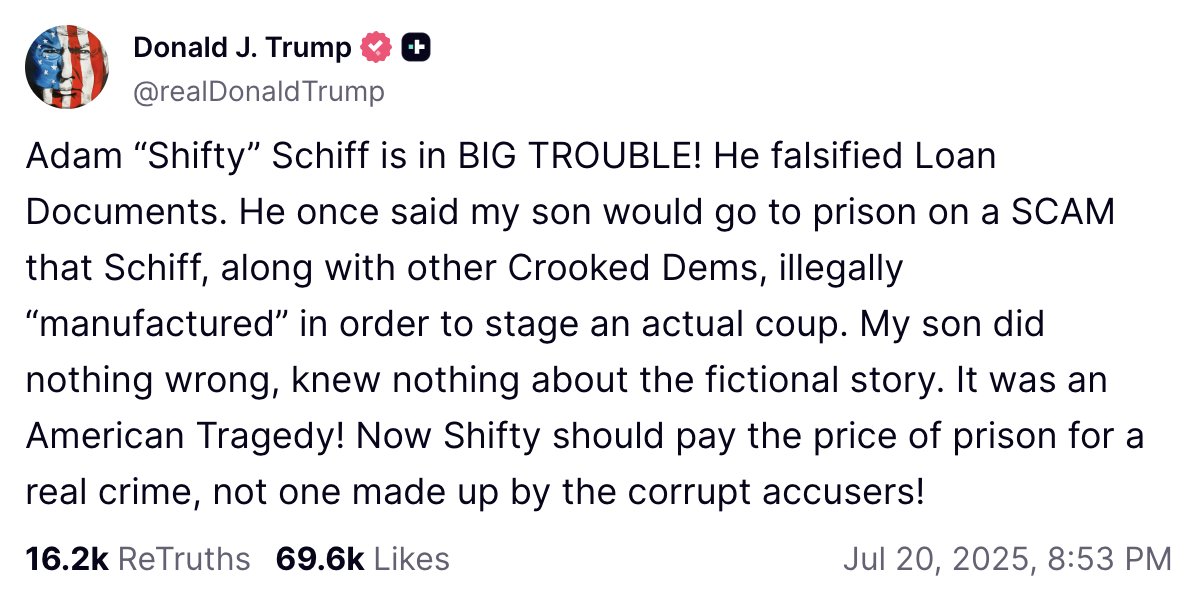 TaylorPopielarz's tweet image. ICYMI over the weekend:
President Trump spent much of his Sunday posting AI images and messages about jailing his political opponents.