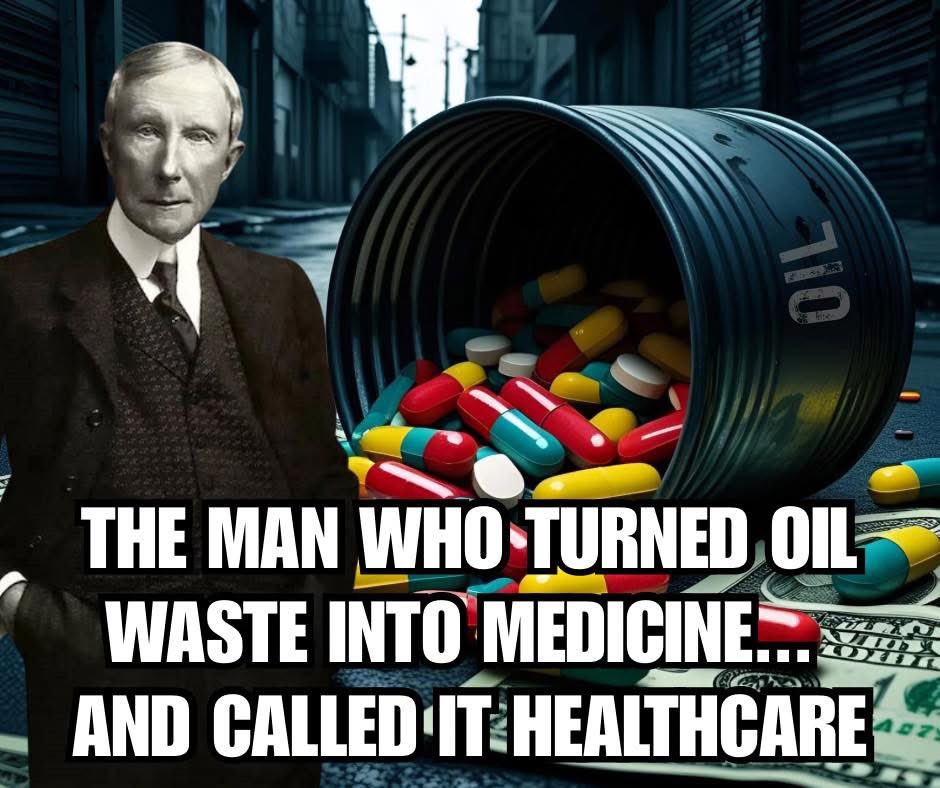 maximumpain333's tweet image. Most people have no idea…
The guy who built our modern medical system wasn’t even a doctor.
It was John D. Rockefeller.
An oil tycoon. A businessman. A shark.
And when he started refining oil, he had all these leftover petroleum byproducts nobody knew what to do with.
Instead…