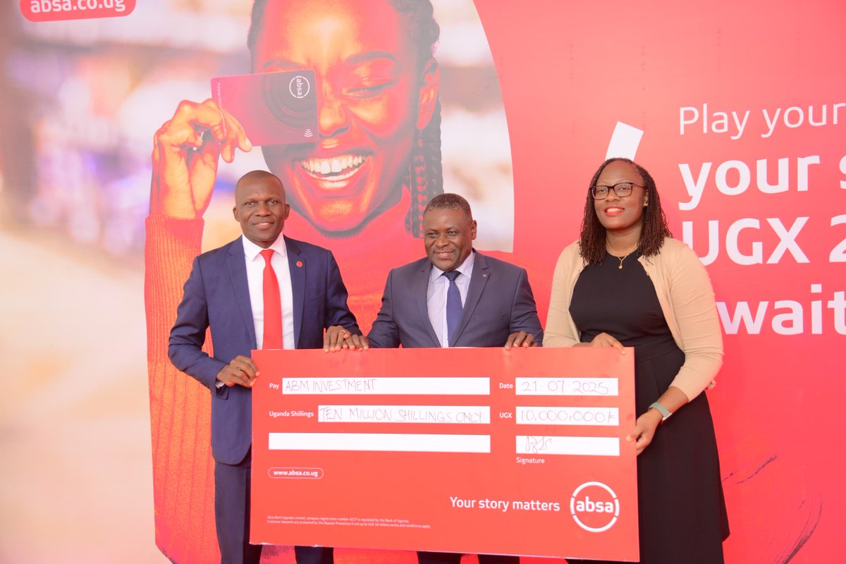 AbsaUganda's tweet image. “Colleagues, the money has come!” — and it’s landing straight into the hands of our @AbsaUganda @Visa card users.
Today, we celebrated our first set of June draw winners at our Head Office. UGX 40 million was handed over to two individuals and two businesses, all for simply…