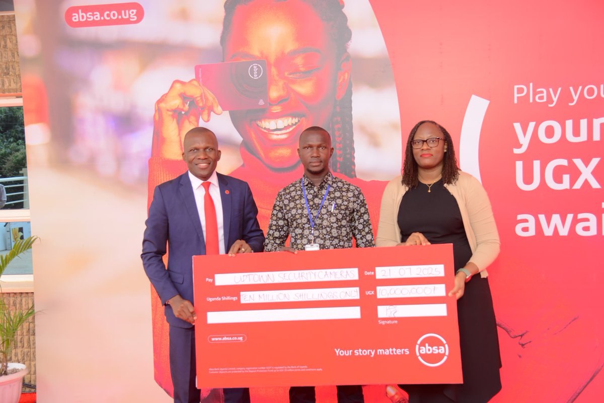 AbsaUganda's tweet image. “Colleagues, the money has come!” — and it’s landing straight into the hands of our @AbsaUganda @Visa card users.
Today, we celebrated our first set of June draw winners at our Head Office. UGX 40 million was handed over to two individuals and two businesses, all for simply…