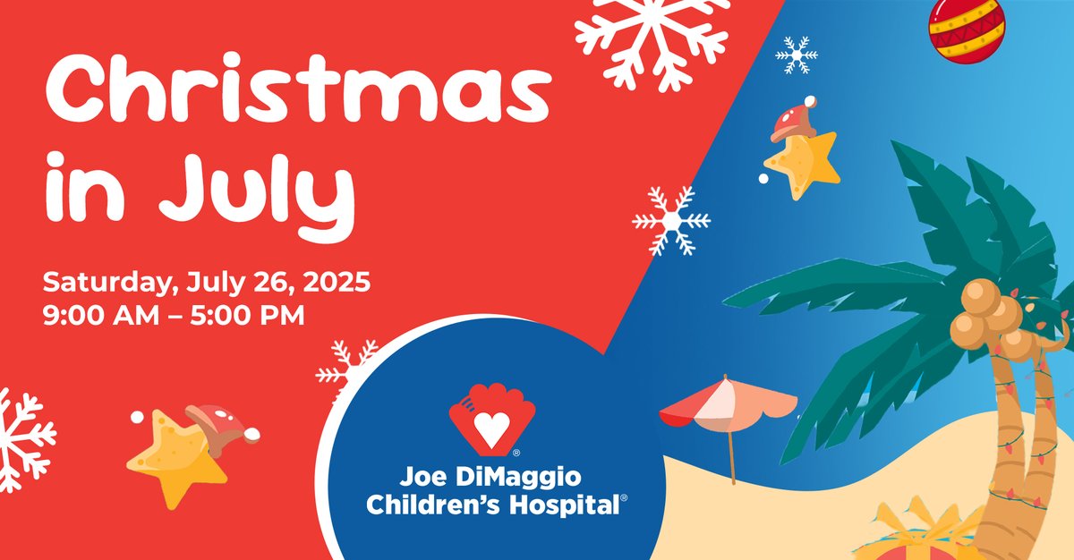JDCHospital's tweet image. 🎄 Christmas is coming early at Joe DiMaggio Children’s Hospital!
🎁 Donate a new, unwrapped toys this Saturday, July 26, at Memorial Regional Hospital Garage Conference Center (3501 Johnson St).
Spread some cheer 👉 forms.office.com/Pages/Response…