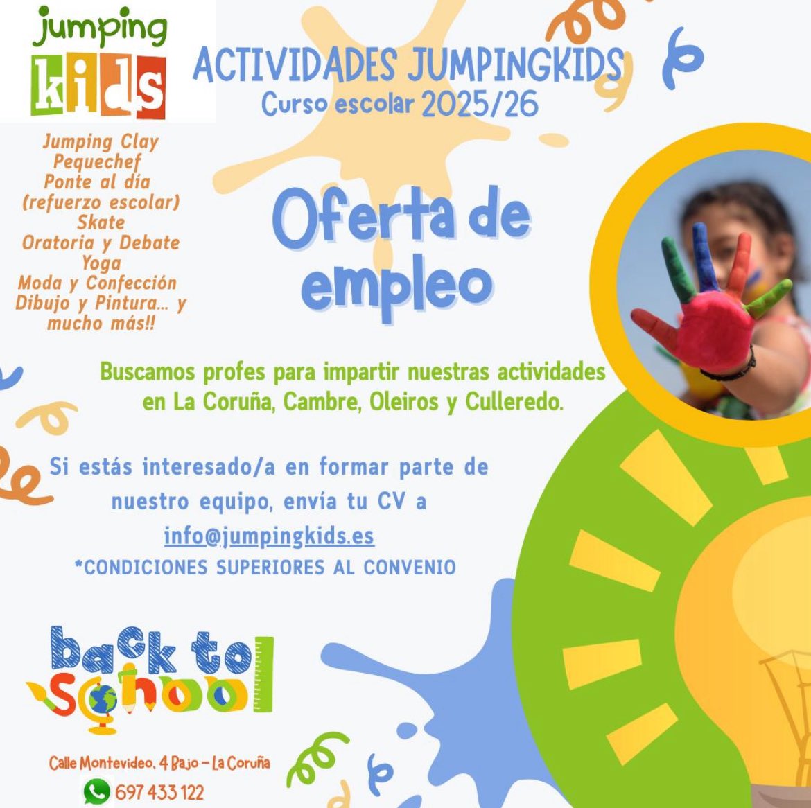 Jumpingcoruna's tweet photo. Como todos los veranos, empezamos la selección de personal para el próximo curso escolar. Si estás interesado/a, ya sabes!! Envíanos tu CV a info@jumpingkids.es

@silcerino 
@jota_p_s 
@el_corunero 
@EloyTP 
Compartís?? 🙏🏼🙏🏼 https://t.co/CTgfOH2eFN