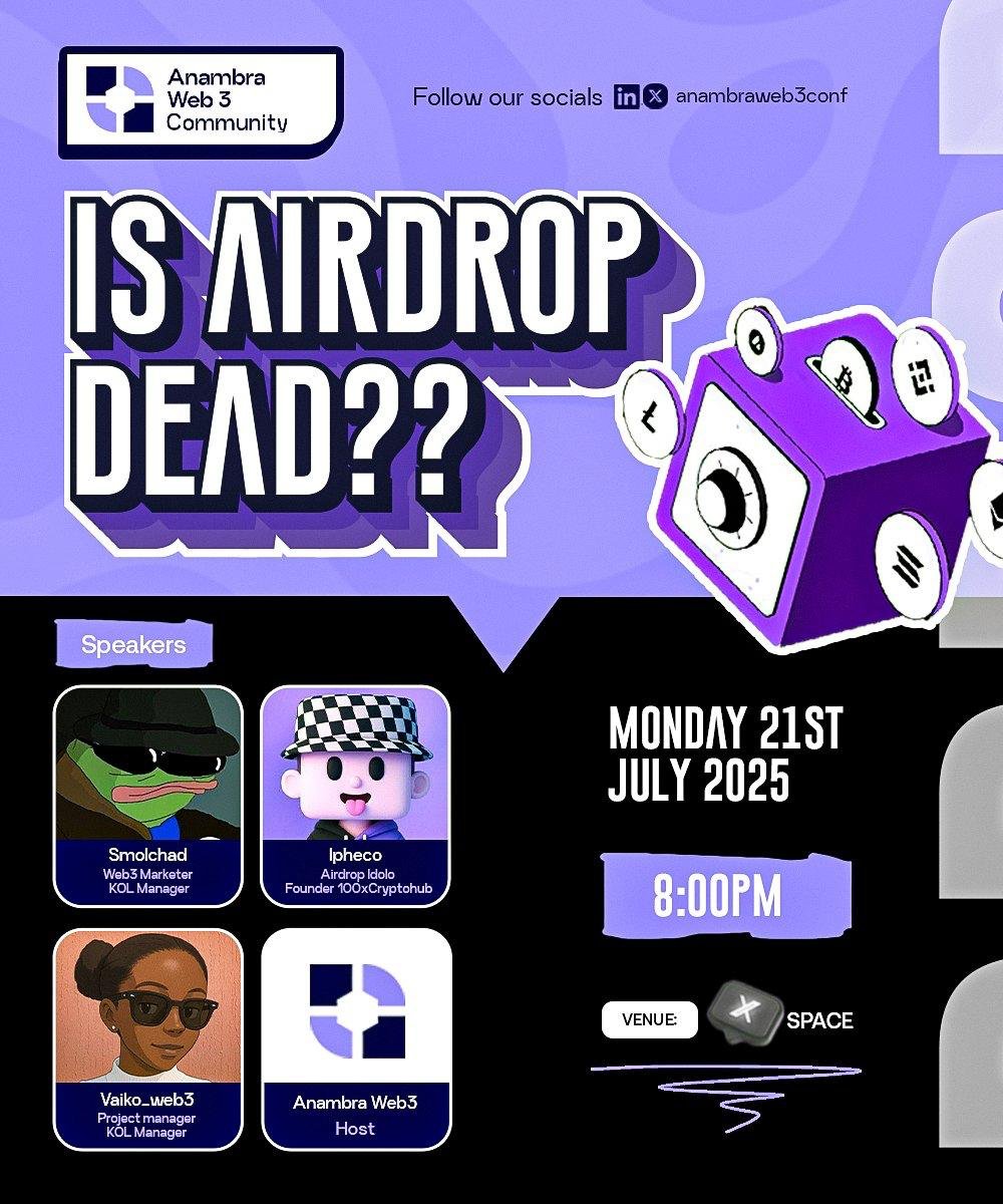 🚨 "Is Airdrop Dead?" 🚨

Everyone thinks they’ll get rich just tapping, mining &amp; waiting for airdrops…
But is it really still worth it in 2025? Or are we wasting time? 👀

This Evening, we’re breaking it all down:
✅ The real state of Airdrops
✅ What’s next for hunters &amp;