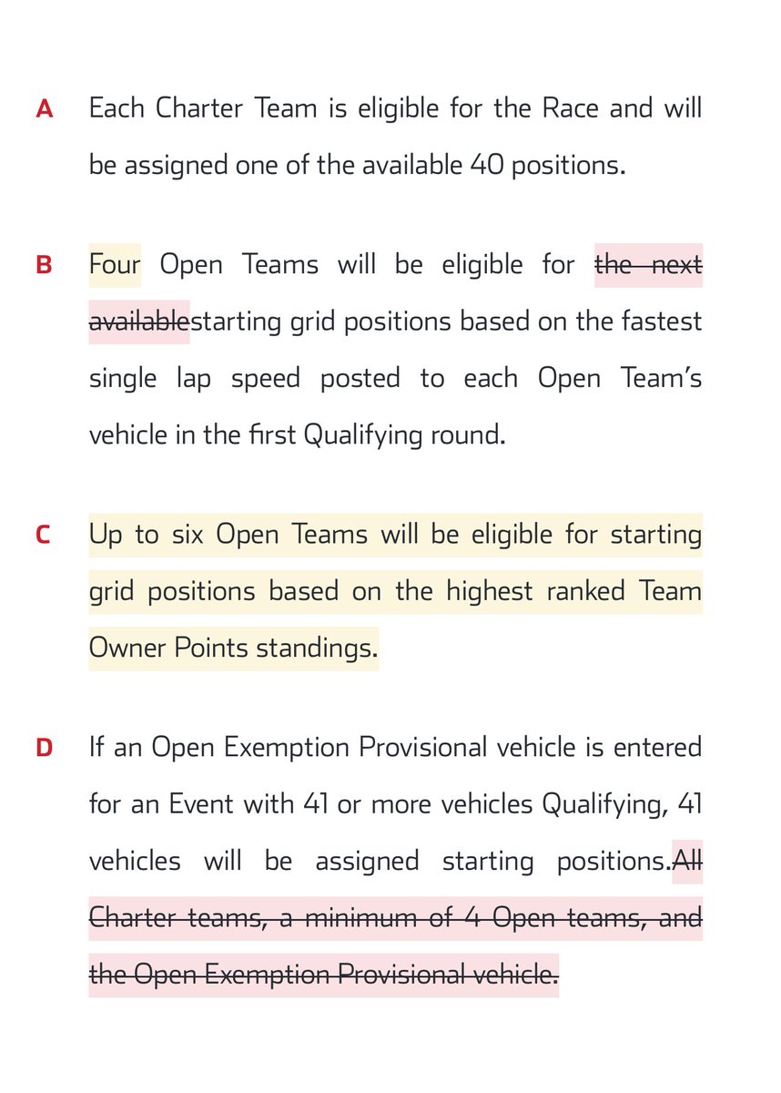 jeff_gluck's tweet image. This is an interesting rule book update just now. NASCAR has a new policy where they can limit the number of entries to 40. Then another new rule where the top Open cars in owner points would get those spots. This would prevent 23XI or Front Row from missing a race this season if…