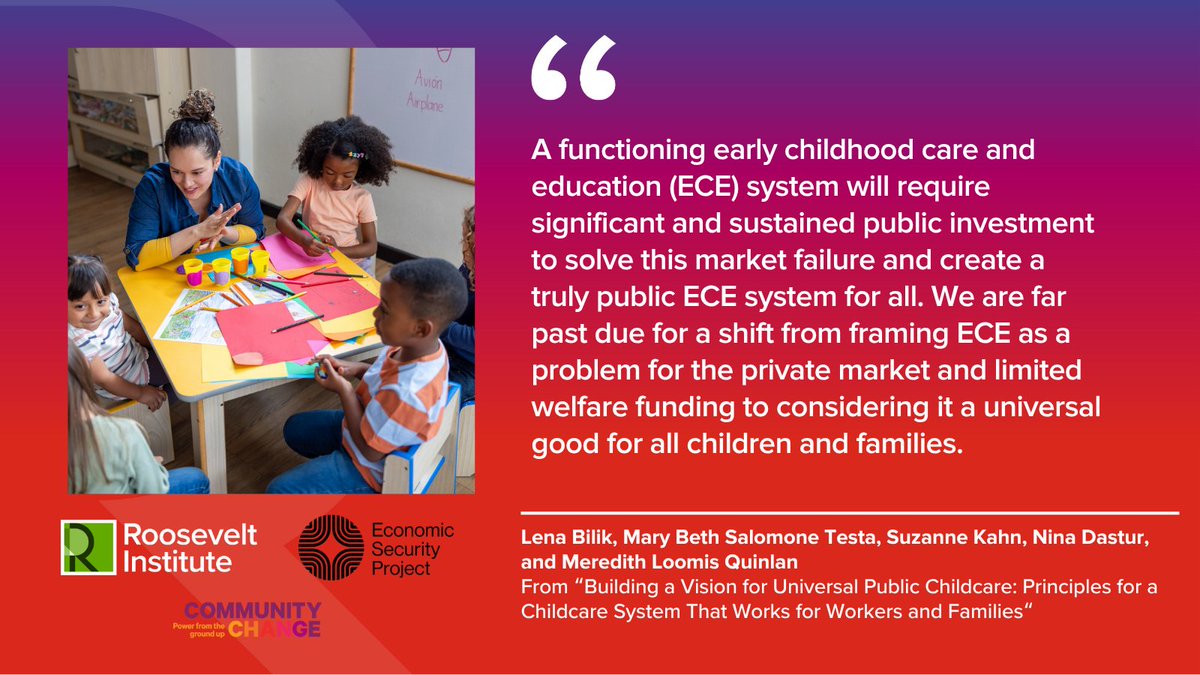 rooseveltinst's tweet image. NEW📝: The US childcare system is failing families. It's unaffordable, unsustainable, & susceptible to corporate interests.
Today, we offer a bold vision to build a public, universal ECE system that puts children, families, and workers first. rooseveltinstitute.org/publications/b…