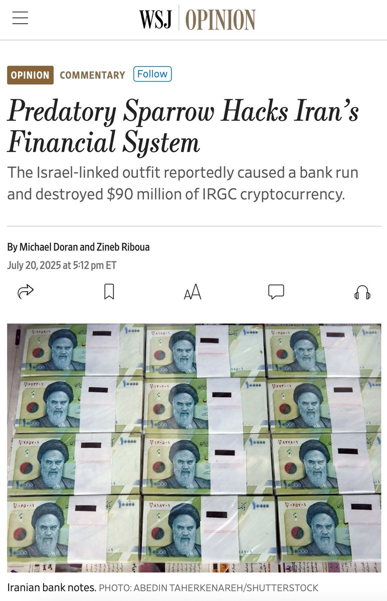 HudsonInstitute's tweet image. During the 12-day war, Israel launched an unprecedented cyber campaign against Iran's financial system.
The attack powerfully undermined the regime's legitimacy.
Khamenei now faces a clear choice: Abandon your nuclear ambitions or face economic ruin.
@Doranimated
@zriboua