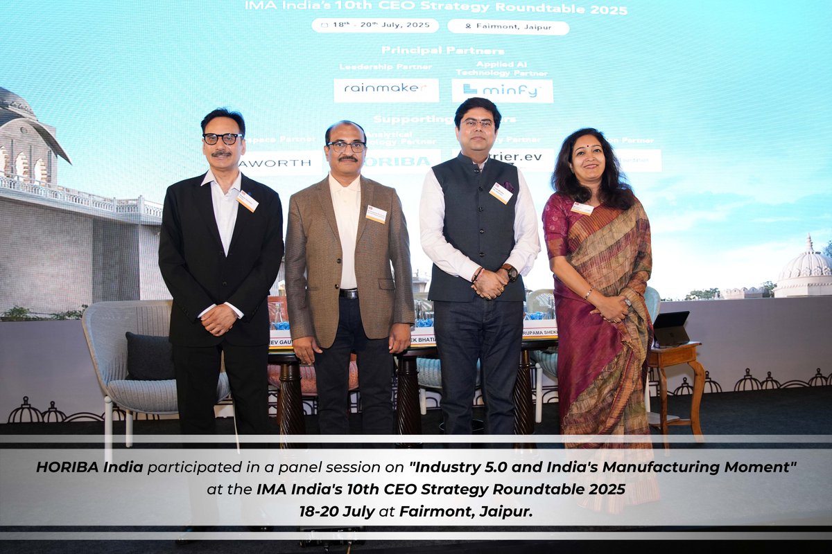 horibaindiapvt's tweet photo. HORIBA India participated in IMA India’s 10th CEO Strategy Roundtable 2025 at Fairmont Jaipur. Dr. Rajeev Gautam joined a panel on “Industry 5.0 and India’s Manufacturing Moment”, highlighting tech & policy-driven growth in manufacturing.
#HORIBAIndia #CEOroundtable #IMAIIndia https://t.co/jiGQWGGzVn
