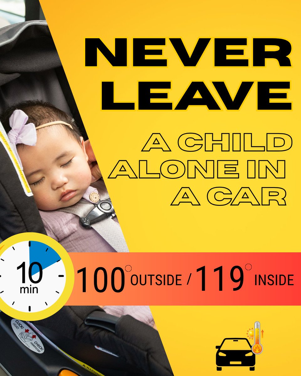 NHTSAgov's tweet image. The heart of summer is here — and it's bringing a heat dome with triple digits for millions in the days ahead.
When a child is left in a vehicle, their temperature can rise quickly — creating a dangerous situation. 🌡️🔥
Find critical child safety information:…