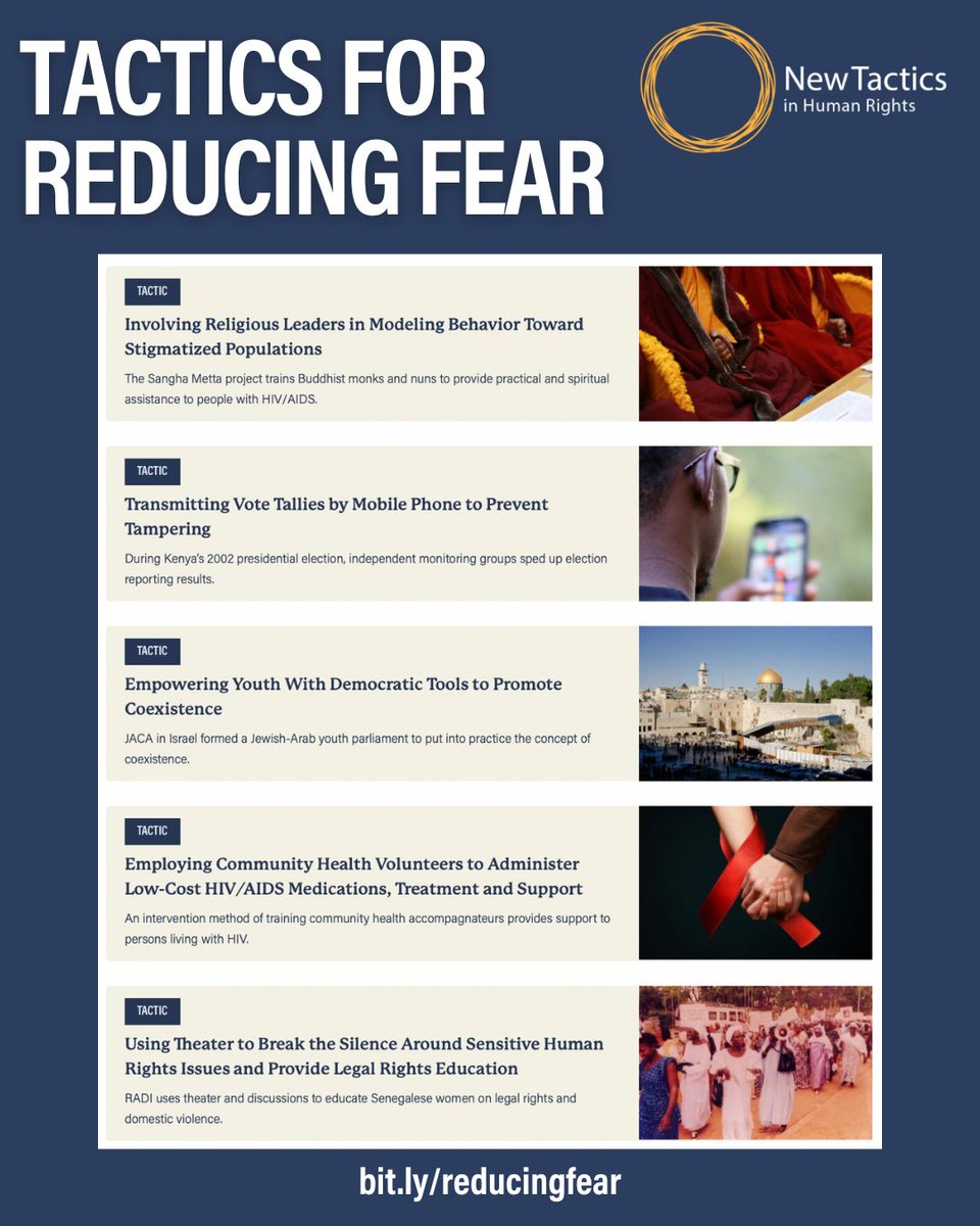 newtactics's tweet image. When many are afraid to speak out, it’s more important than ever that we ✨️not let fear win✨️
Explore more than 20 real-life examples of ✨️tactics that reduce fear✨️—used by organizations like yours to build safer, stronger movements:
🔗 bit.ly/reducingfear