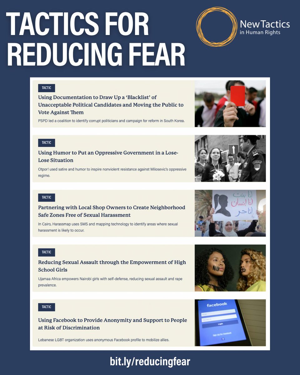 newtactics's tweet image. When many are afraid to speak out, it’s more important than ever that we ✨️not let fear win✨️
Explore more than 20 real-life examples of ✨️tactics that reduce fear✨️—used by organizations like yours to build safer, stronger movements:
🔗 bit.ly/reducingfear