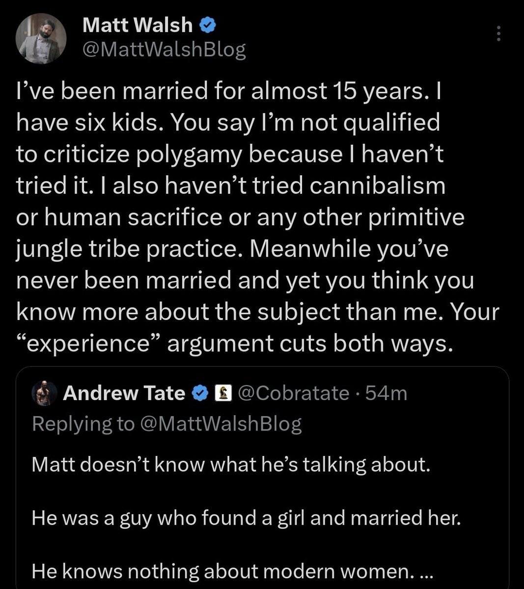 LivingGodsTruth's tweet image. Matt Walsh is embarrassing Andrew Tate and the broken ideological framework he's constructed about manhood based on the acceptance of sexual promiscuity in modernity.