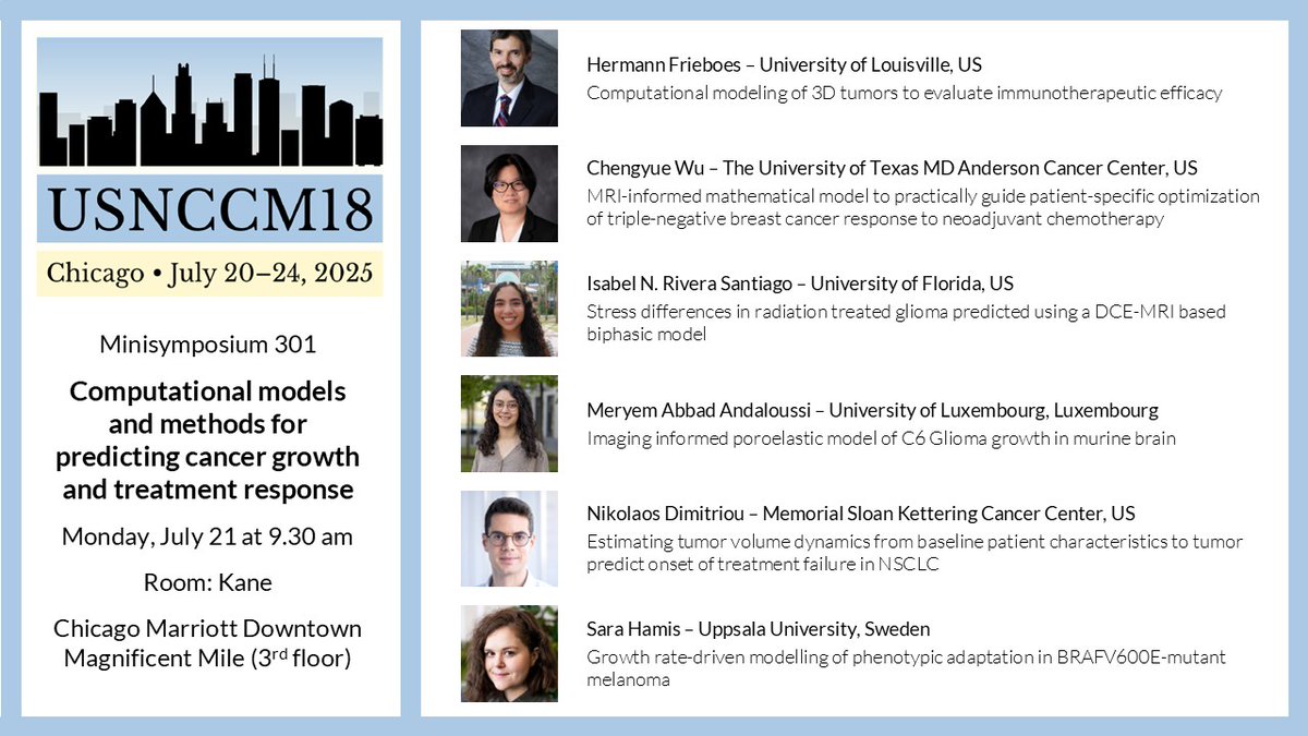 Hey #USNCCM18 ! Come check out recent developments in computational oncology during our #mathonco minisymposium during the morning technical sessions ! We have a fantastic line-up of six speakers ready for you !