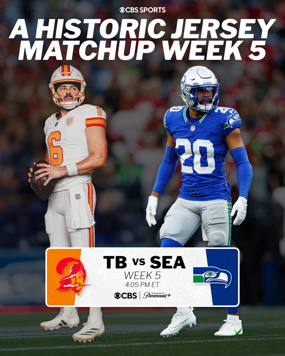 NFL on CBS 🏈 (@nfloncbs) on Twitter photo In 1976, the <a href="/Seahawks/">Seattle Seahawks</a> and <a href="/Buccaneers/">Tampa Bay Buccaneers</a> joined the NFL...
50 seasons later, they'll face off in their throwback uniforms 💫 In 1976, the <a href="/Seahawks/">Seattle Seahawks</a> and <a href="/Buccaneers/">Tampa Bay Buccaneers</a> joined the NFL...
50 seasons later, they'll face off in their throwback uniforms 💫