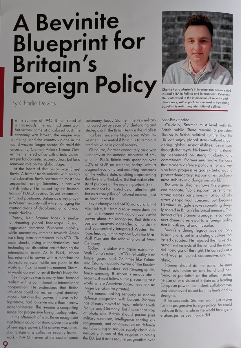 cgdav135's tweet image. I wrote for @youngfabians mag about how Ernest Bevin, Britain's most consequential post-war Foreign Secretary, should be Keir Starmer's foreign policy lodestar.
Labour's past can guide its future.🌹