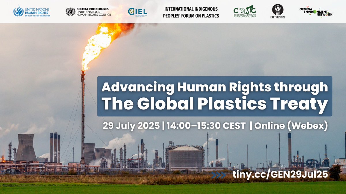 GENetwork's tweet image. The impacts of unsustainable, unprincipled plastic production threaten our future.
Leading up to #INC5.2, this #GENeva #BeatPlasticPollution Dialogue will present the need to align #PlasticsTreaty with human rights framework.
📆 29 July, 14:00 CEST
▶️ tiny.cc/GEN29Jul25