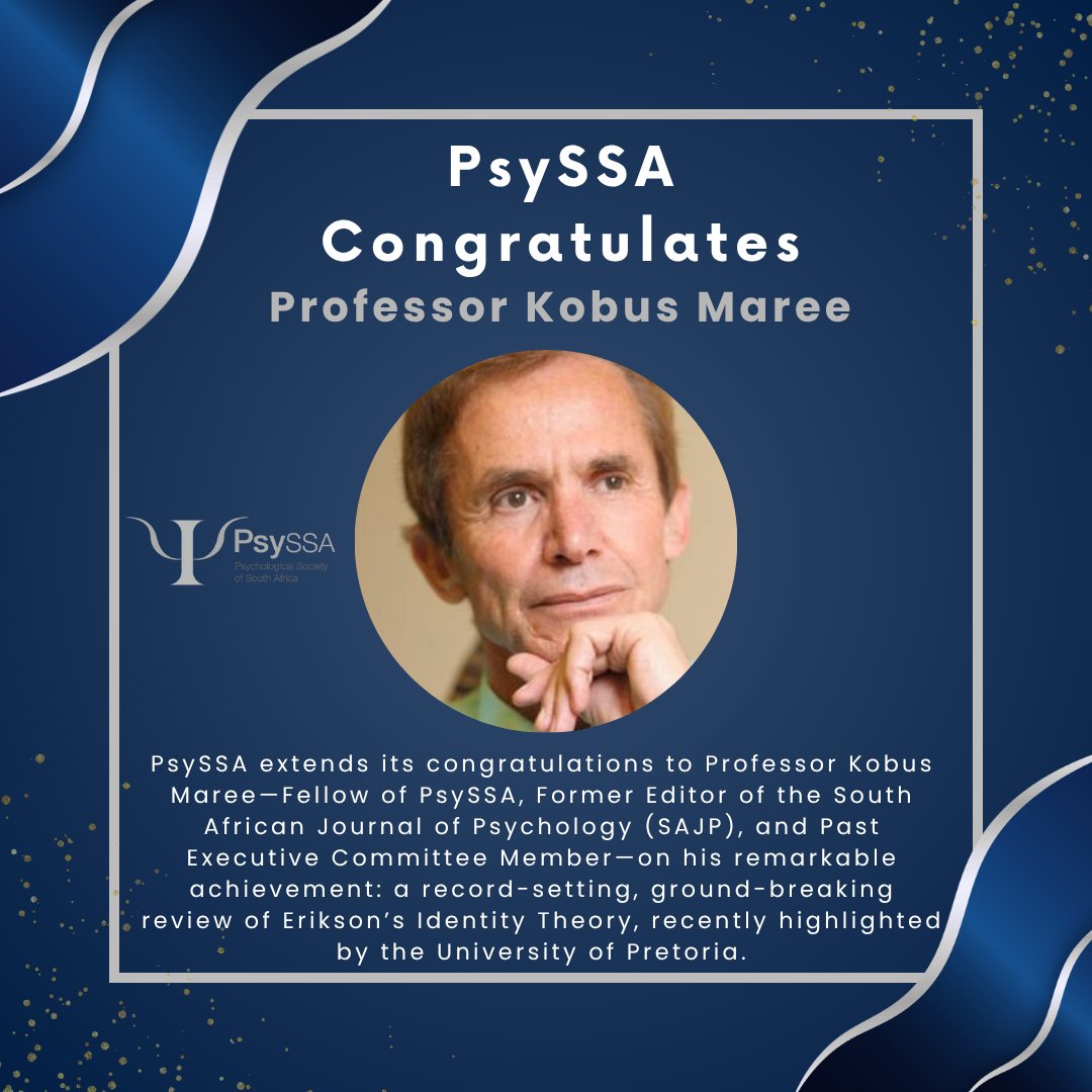 PsySSA_'s tweet image. PsySSA congratulates Prof. Kobus Maree—Fellow of PsySSA, Former Editor of SAJP, and Past Executive Committee Member—on his record-setting review of Erikson’s Identity Theory, recently highlighted by UP.
🔗 psyssa.com/psyssa-congrat…
#PsySSA #AcademicLeadership
