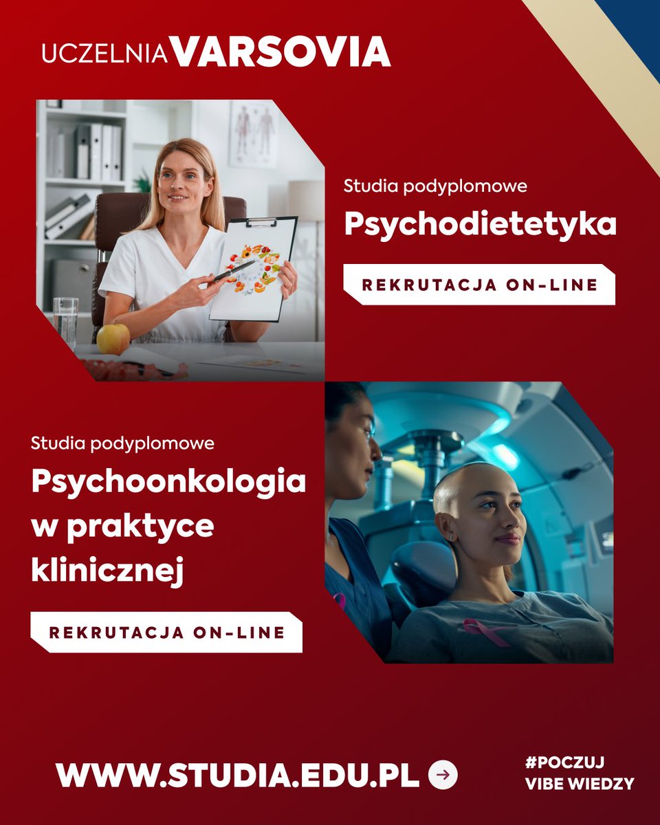 VarsoviaStudy's tweet image. 🎓 Psychodietetyka i psychoonkologia – Studia Podyplomowe Online
🌍 Studiuj z dowolnego miejsca w Polsce! 📌 Wpisowe 0️⃣ zł
Zacznij nowy etap rozwoju zawodowego i osobistego!
Psychodietetyka to przyszłościowy kierunek łączący wiedzę z zakresu psychologii i dietetyki – idealny…