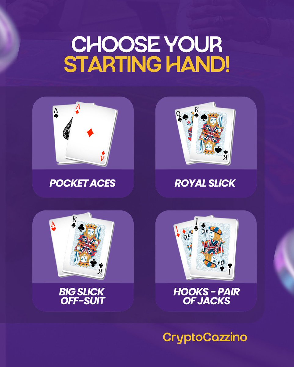 CryptoCazzino's tweet image. 🎯 Choose Wisely!
Which starting hand are you going all-in with? 💸♠️
Comment your pick below! 👇
#PokerFace #TexasHoldEm #PokerNight