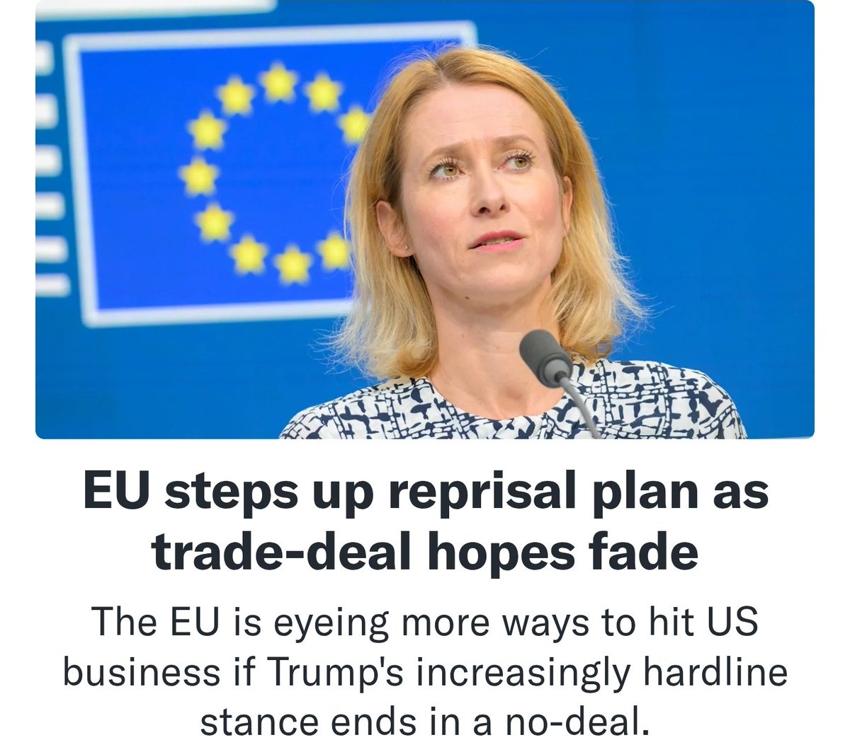 RealKeithWeiner's tweet image. The EU will hit its own citizens. That&apos;s how tariffs work. Like a partial blockade. Driving prices up, and impoverishing the people.

Which will be called inflation, and people will demand the ECB hike the cost of financing domestic capacity.

Perversity all around!