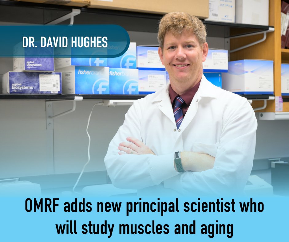 OMRF's tweet image. Dr. David Hughes has joined the scientific faculty of the Oklahoma Medical Research Foundation as an assistant professor in OMRF’s Aging and Metabolism Research Program.
Read more: omrf.org/2025/07/17/omr…