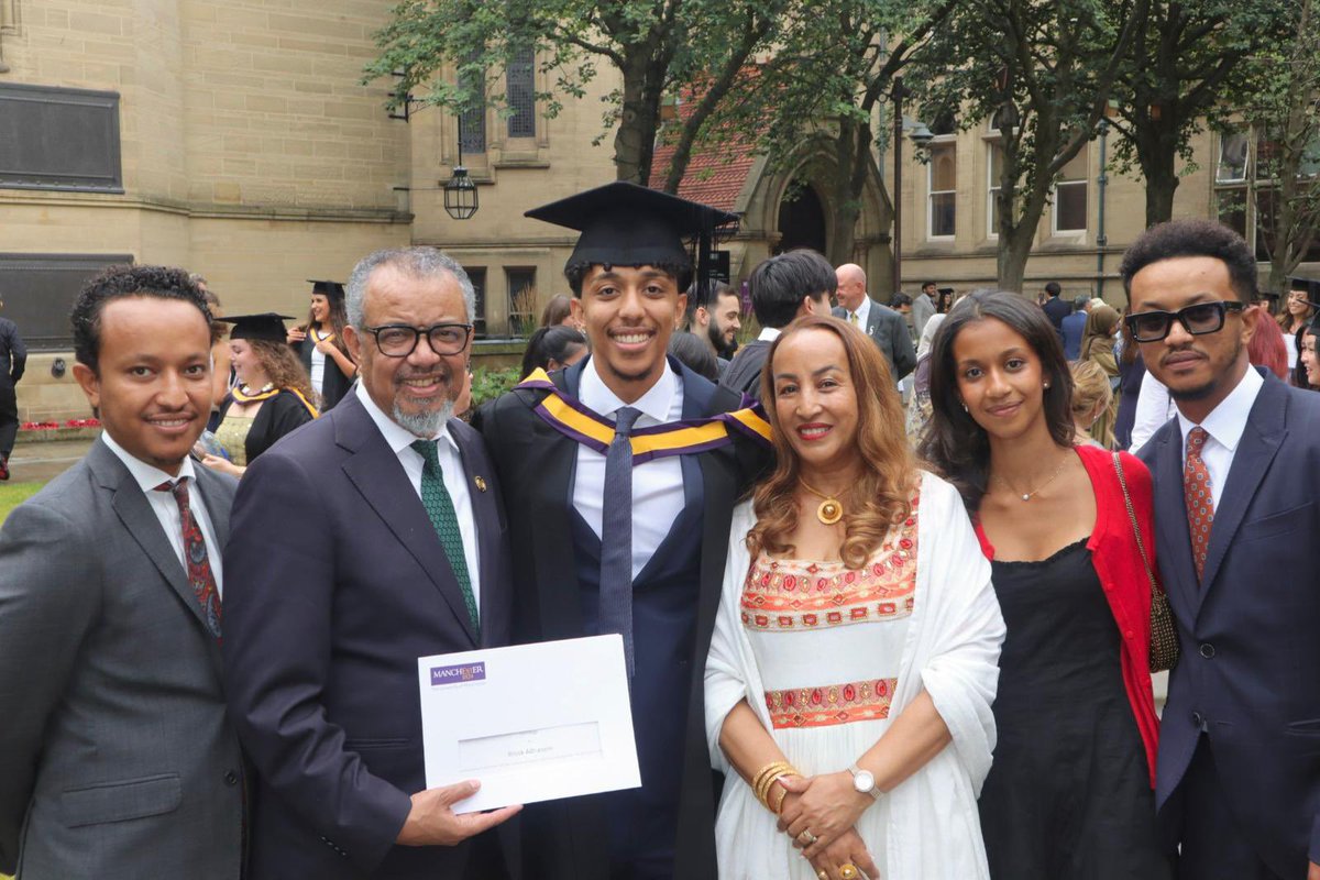 DrTedros's tweet image. So proud of my son, Brook, for graduating from the University of Manchester! You've worked so hard, and I can't wait to see where your journey takes you next. Congrats, graduate!