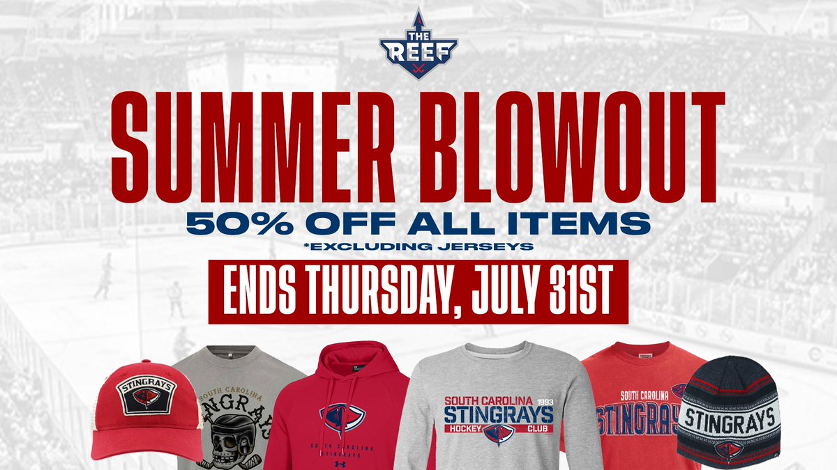 SCStingrays's tweet image. Get ready for the season with our Summer Blowout Sale at The Reef! 🔥
Starting today, take 50% off all merchandise—excluding jerseys—while supplies last. We’re clearing space for new arrivals, so now’s the time to stock up. Sale ends Thursday, July 31.
🛍️…