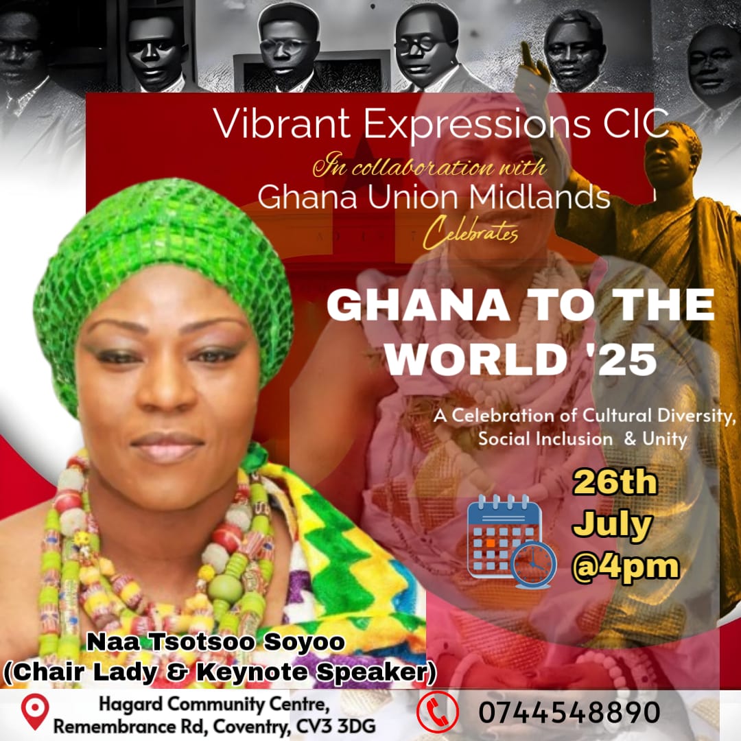 Queen Naa Tsotsoo Soyoo I (@naasoyooi) on Twitter photo Promoting Ghana in all her beautiful cultural diversity is in our DNA.
Coventry, I can't wait to see you on 26th July!
<a href="/Ga_Spaces/">Gã Space</a> <a href="/Ghana/">We are Ghana</a> <a href="/PulseGhana/">Pulse Ghana</a> <a href="/tv3_ghana/">#TV3GH</a> <a href="/Citi973/">CITI FM 97.3</a> <a href="/GhanaPresidency/">Ghana Presidency</a> Promoting Ghana in all her beautiful cultural diversity is in our DNA.
Coventry, I can't wait to see you on 26th July!
<a href="/Ga_Spaces/">Gã Space</a> <a href="/Ghana/">We are Ghana</a> <a href="/PulseGhana/">Pulse Ghana</a> <a href="/tv3_ghana/">#TV3GH</a> <a href="/Citi973/">CITI FM 97.3</a> <a href="/GhanaPresidency/">Ghana Presidency</a>