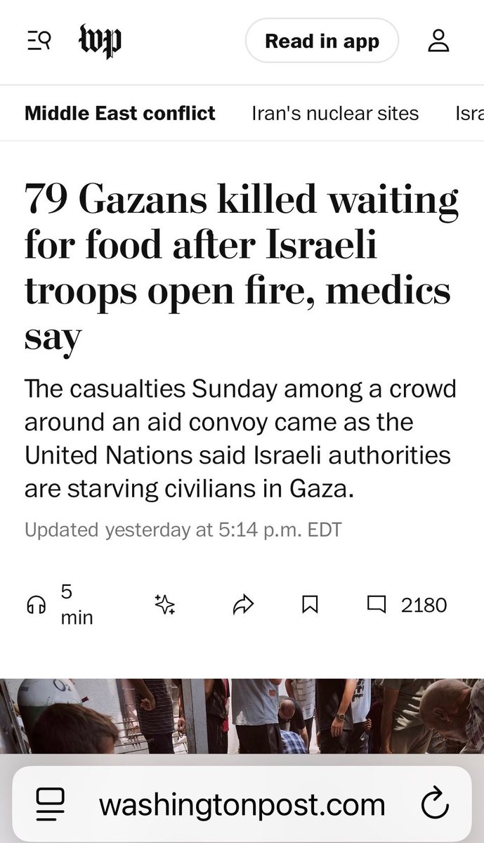 gtconway3d's tweet image. โIsraelโs four-month blockade has left Gazans so bereft of basics like fuel that some of the bodies of victims Sunday were piled onto donkey carts โฆ . According to the Gaza Health Ministry, at least 79 people were killed.โ
wapo.st/4m23Gi7