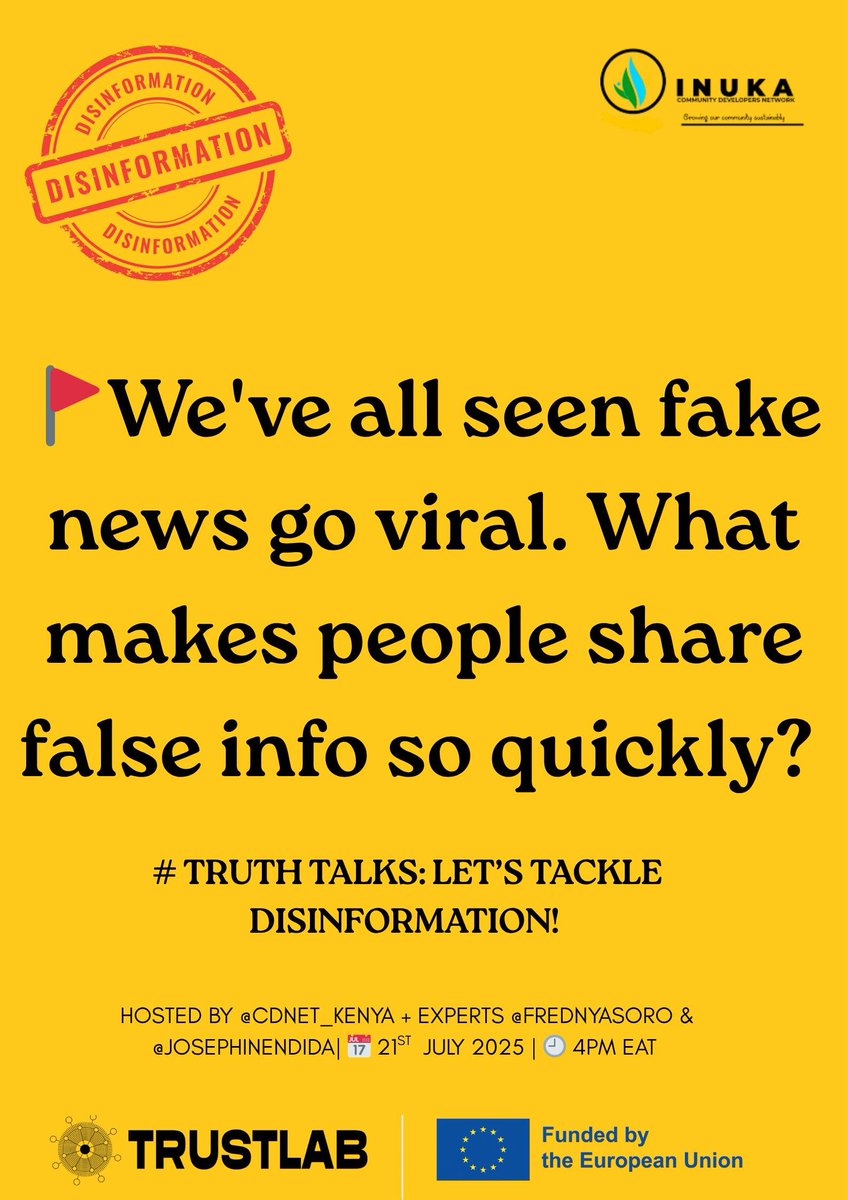 Think before you share. Not everything online is true. Disinformation spreads faster than truth — be the reason someone gets facts, not fakes. #StopDisinformation #ThinkBeforeYouClick 
#TruthTalks