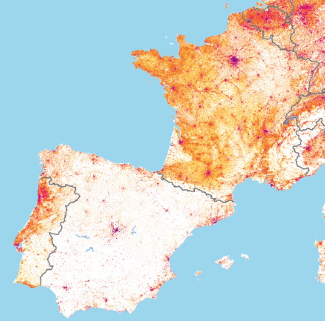Los guiris no son conscientes de lo extremadamente vacía que está España y las implicaciones que tiene a la hora de pensar en el país de forma económica, se piensan que hay un problema, sí, pero no muy diferente del que tiene Francia. Yo les ando sacando este gráfico todo el día