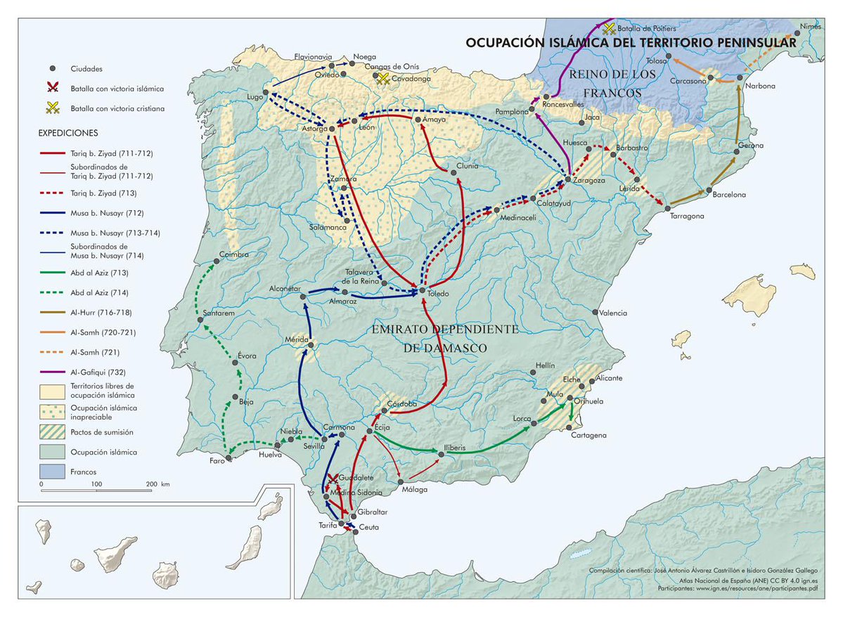 vintagemapstore's tweet image. Muslim occupation of the Iberian Peninsula early in the 8th century