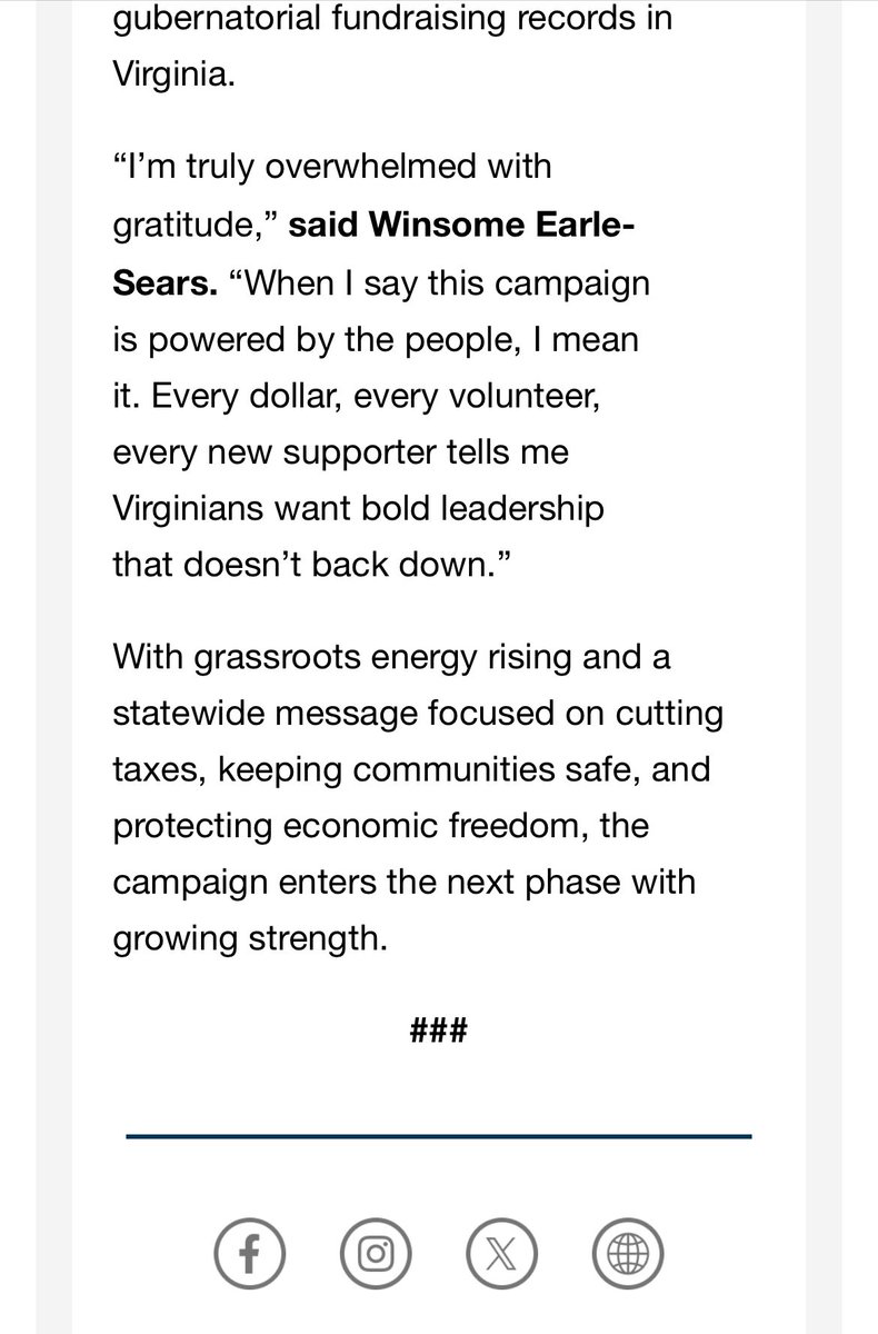 NickMinock's tweet image. Virginia Lt. Gov. Winsome Earle-Sears’ general consultant said, “We’d like to extend a heartfelt thank you to the liberal media. They spent all week attacking Winsome, and it turns out that was the best fundraiser we’ve ever had.”