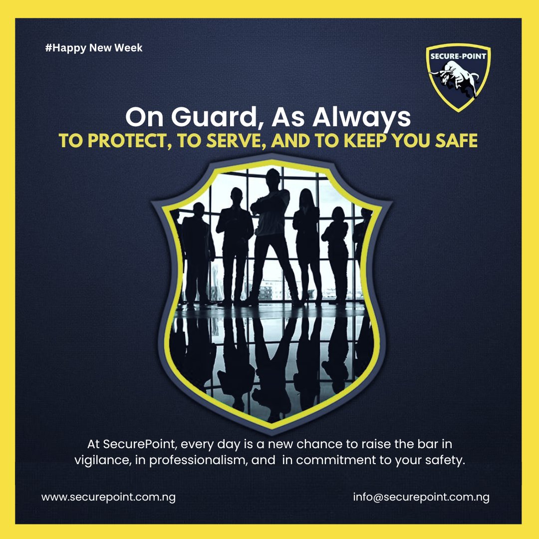 SecurePoint Security Solutions Limited (@securepointsec) on Twitter photo On Guard, As Always.
We donโt just promise safety โ we live it.
This week, stay alert. Stay protected.
๐ก๏ธ SecurePoint is your trusted name in #SecurityServices across Nigeria.
๐ง info@securepoint.com.ng | #StayVigilant #security
#SecurePoint #MondayMotivation #CorporateSecurity On Guard, As Always.
We donโt just promise safety โ we live it.
This week, stay alert. Stay protected.
๐ก๏ธ SecurePoint is your trusted name in #SecurityServices across Nigeria.
๐ง info@securepoint.com.ng | #StayVigilant #security
#SecurePoint #MondayMotivation #CorporateSecurity