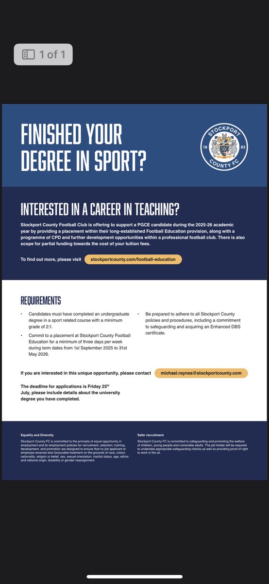 Great opportunity for somebody in our education programme