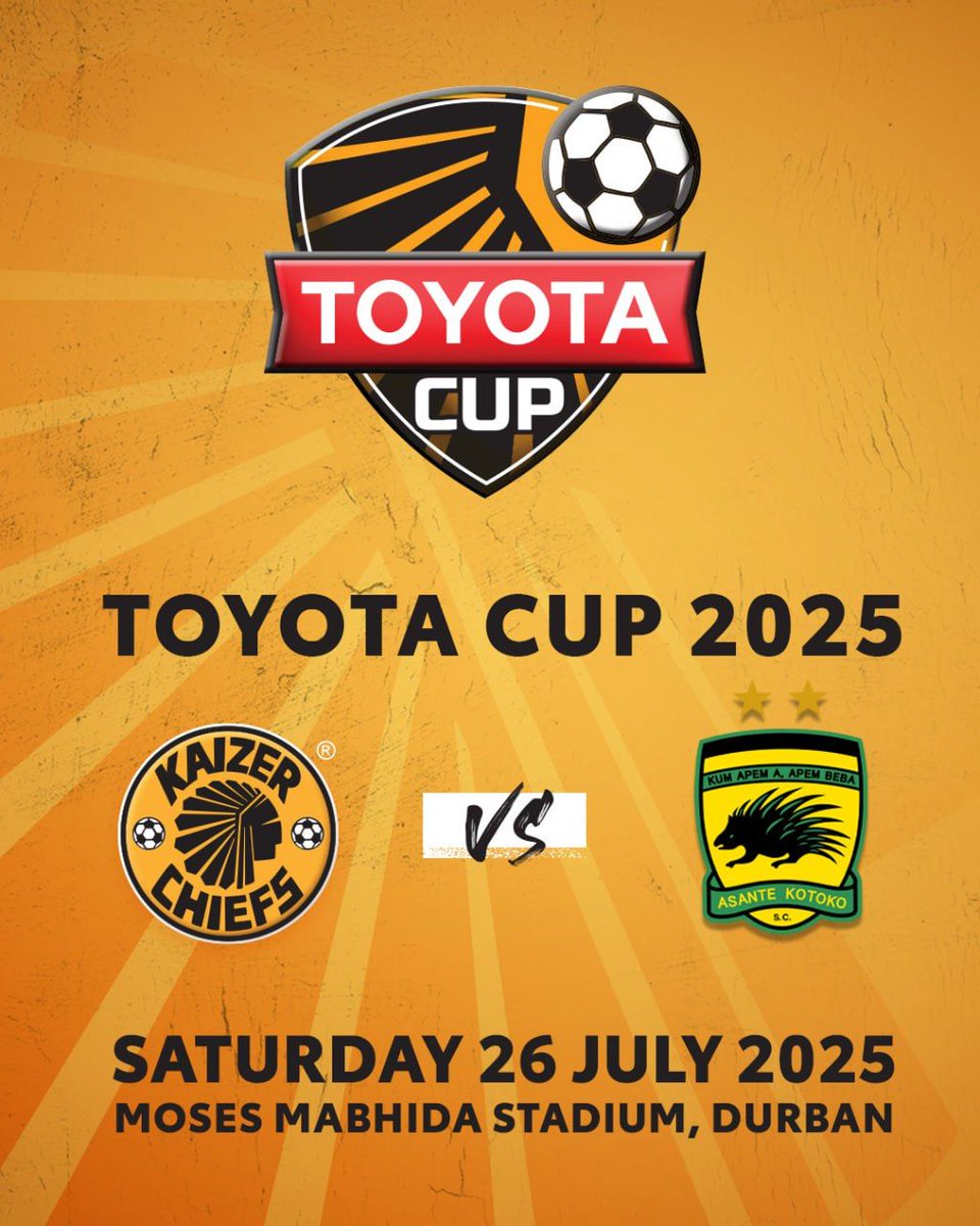 flysaa's tweet image. We’re part of something epic this Saturday, 26 July 2025, in Durban!
Fly SAA, follow your team to the Toyota Cup 2025 at Moses Mabhida Stadium, where Kaizer Chiefs face off against Ghana’s legendary Asante Kotoko in a true clash of giants!
🔥 The hype is real
❤️🔥 The passion is…