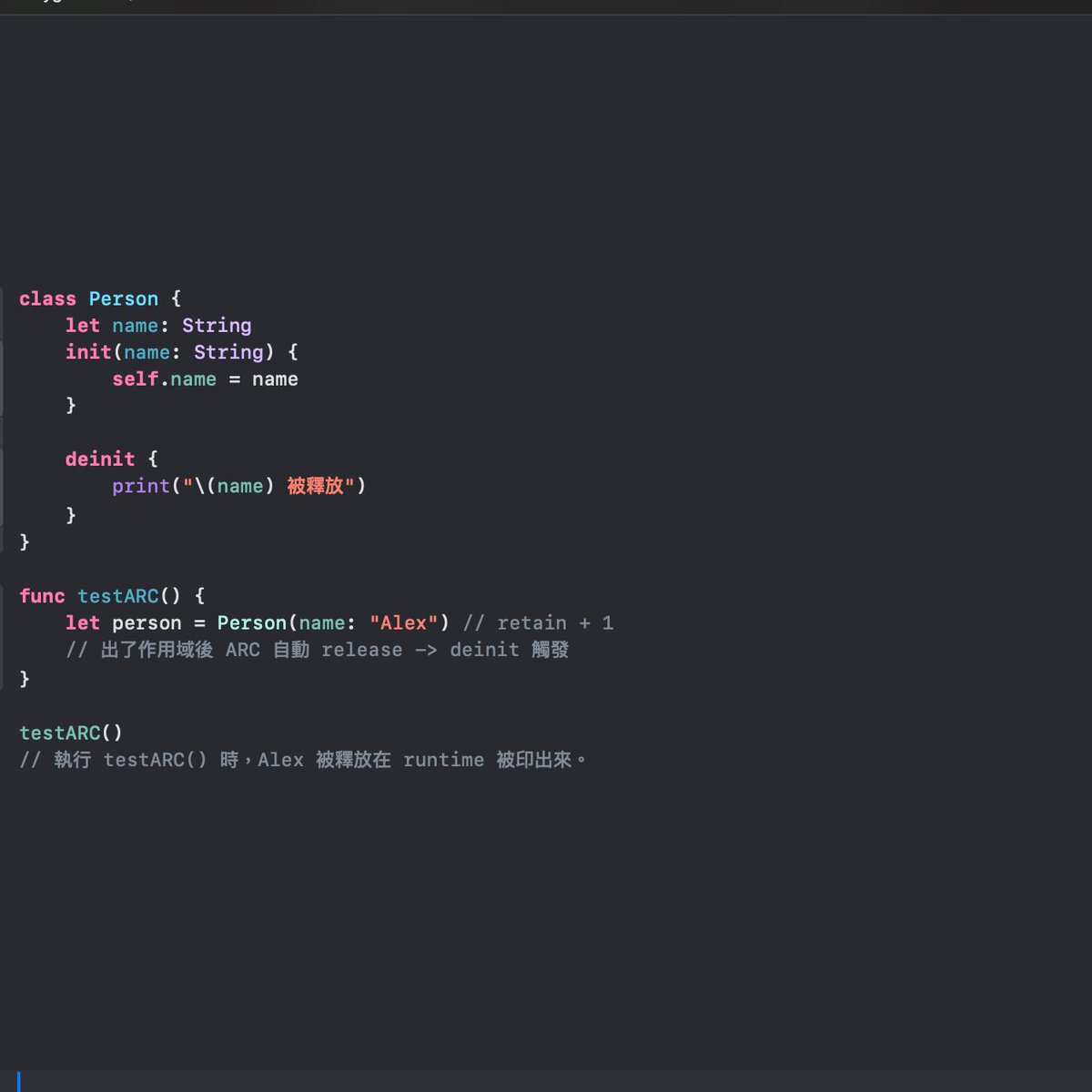 LydiaLuCode's tweet image. 【ARC 是 compile-time 還是 runtime?】
ARC 是 runtime 行為,雖然編譯時會插入 retain/release,但真正的記憶體管理發生在執行階段。
具即時性與低延遲優勢,效能優於 GC,但需留意 class 濫用與 closure retain cycle 問題。
#SwiftARC #MemoryOptimization #ARC