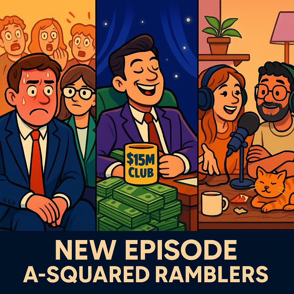 asquaredrambler's tweet photo. What do CEO affairs, $300 grocery bills, and $15M talk show salaries have in common?
We break it all down—with jokes, of course.
🎙️ A-Squared Ramblers latest ep is live → https://t.co/fOVVj7BDSE 

#ASquaredRamblers #PodcastDrop #WorkplaceDrama #CEOscandals #PopCulture #TrueStory https://t.co/ERcYMiwY9s