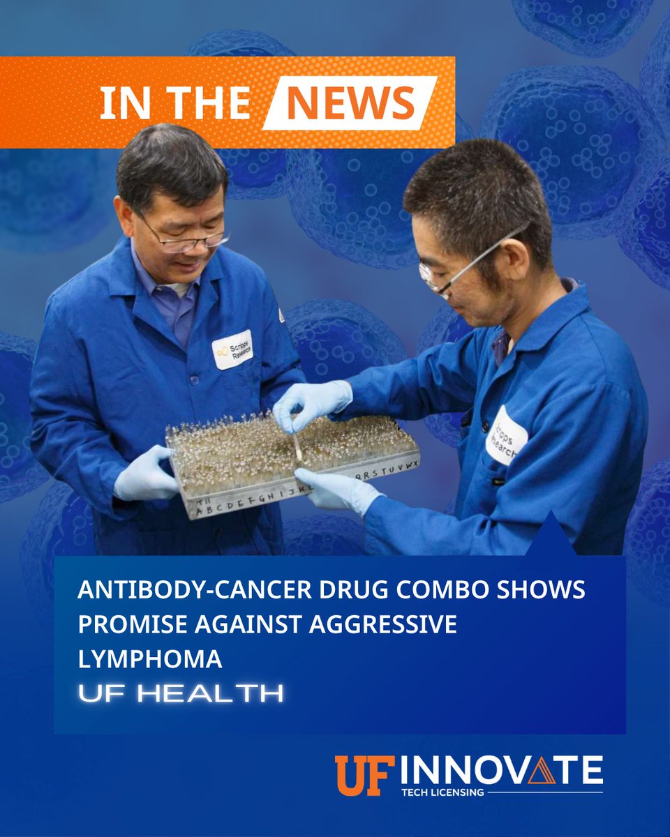 UF Innovate | Tech Licensing (@ufotl) on Twitter photo 🔬<a href="/UFScripps/">Wertheim UF Scripps</a> researchers developed a targeted antibody-drug combo to fight aggressive lymphoma, using a toxic compound from soil microbes. The ADC showed strong lab results and could lead to more precise, durable cancer treatments.
Read more 🔗: innovate.research.ufl.edu/2025/07/03/ant… 🔬<a href="/UFScripps/">Wertheim UF Scripps</a> researchers developed a targeted antibody-drug combo to fight aggressive lymphoma, using a toxic compound from soil microbes. The ADC showed strong lab results and could lead to more precise, durable cancer treatments.
Read more 🔗: innovate.research.ufl.edu/2025/07/03/ant…
