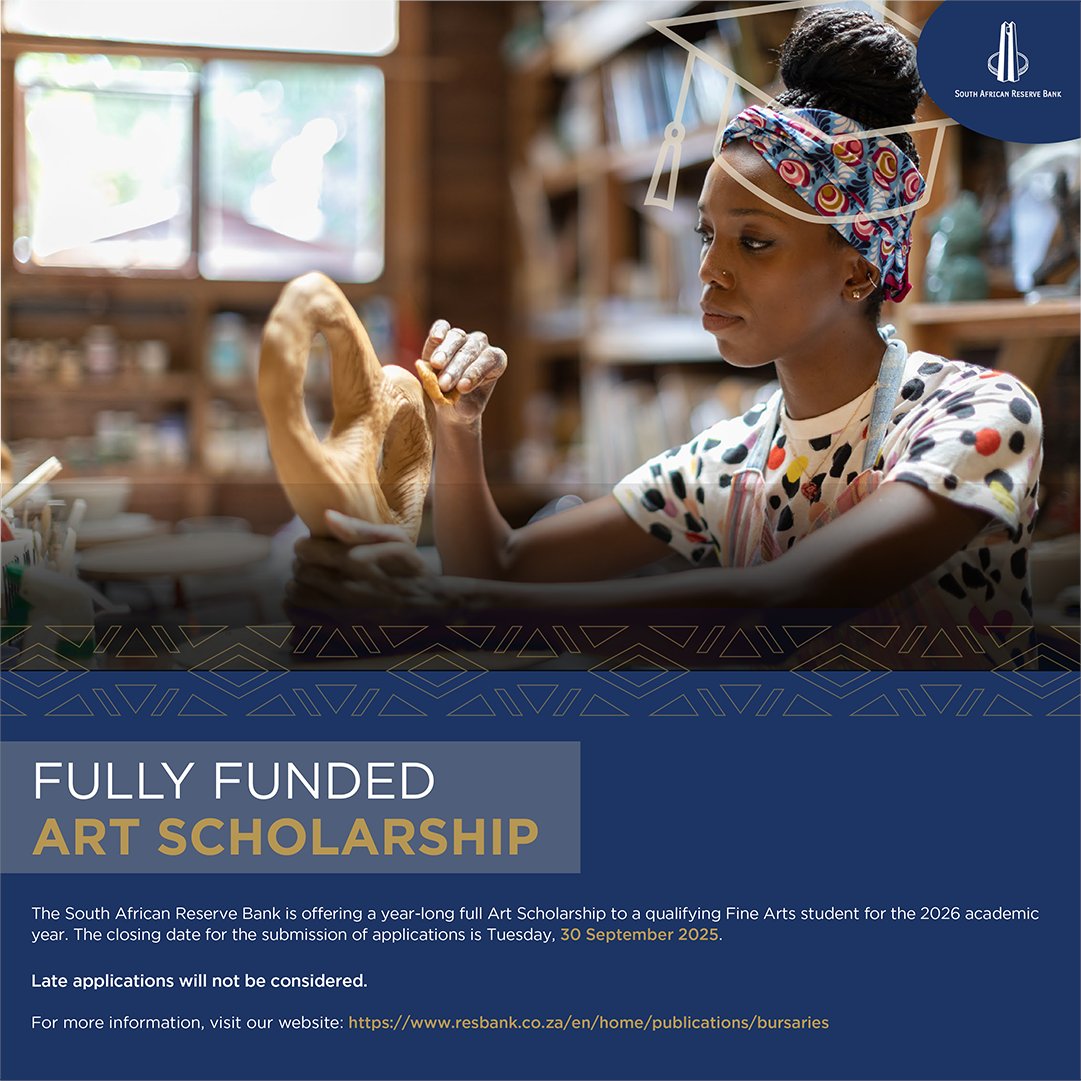 🎨 [ART SCHOLARSHIP ALERT] Are you a passionate Fine Arts student ready to take your talent to the next level?

The SA Reserve Bank is offering a year-long full scholarship to a qualifying Fine Arts student for the 2026 academic year.

🗓️ Application deadline: 30 September 2025