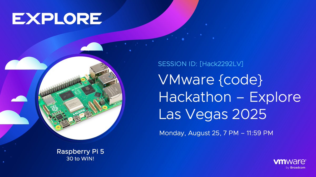 Join the 2025 VMware {code} Hackathon – an evening of collaboration, creativity &amp; innovation. 

Teams tackle automation, scripting, and real-world challenges with a chance to WIN one of 30+ Raspberry Pi 5's! 🤩

More info: brcm.tech/4eTVNc5
Sign up: brcm.tech/3ZOVAk6