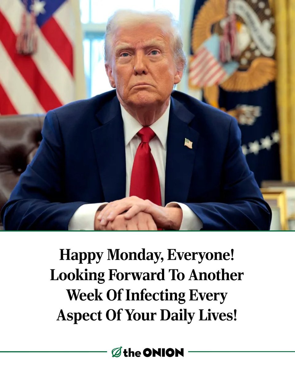 TheOnion's tweet image. Happy Monday, Everyone! Looking Forward To Another Week Of Infecting Every Aspect Of Your Daily Lives! theonion.com/happy-monday-e…