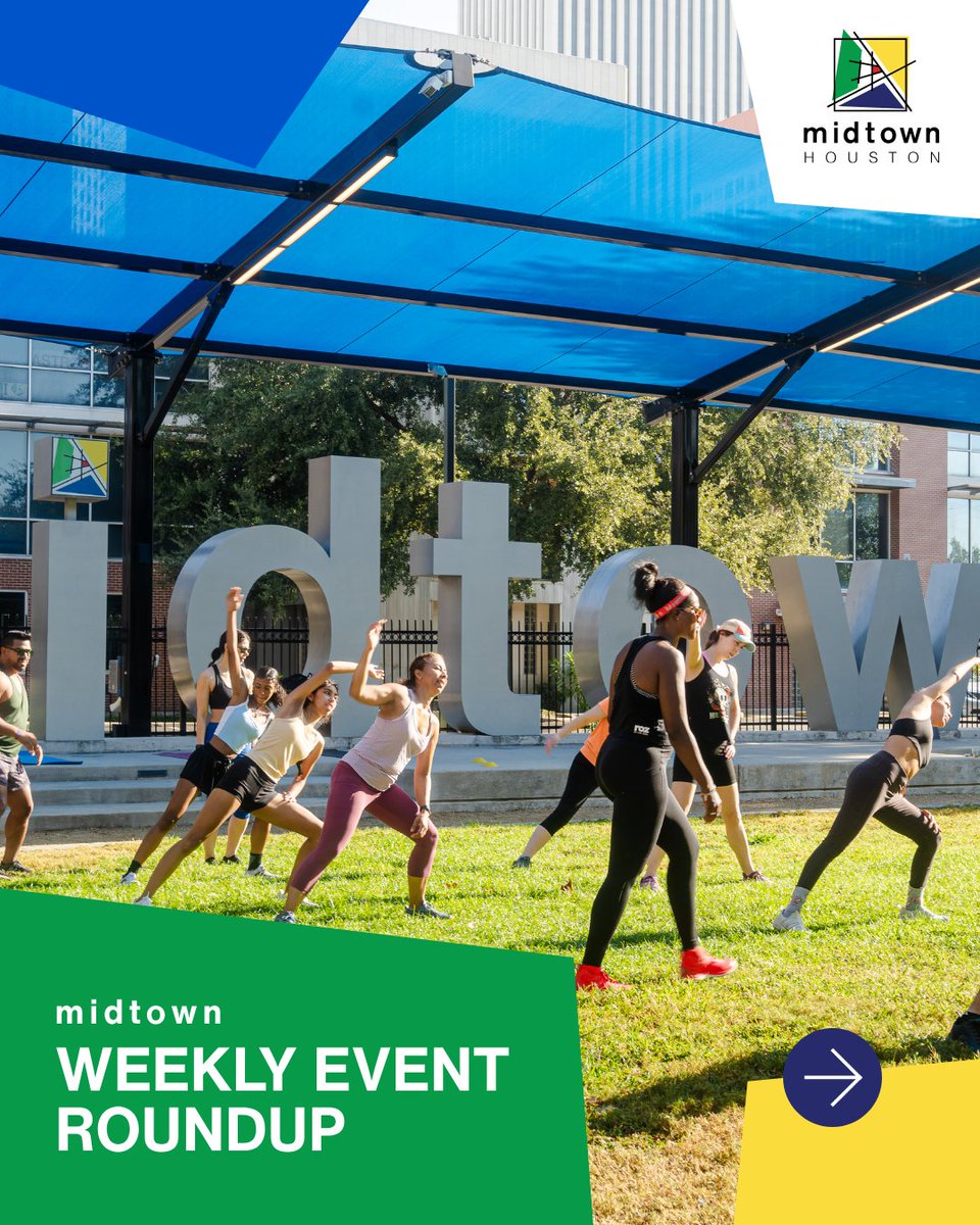 midtownHOU's tweet photo. Midtown this week:
Zumba – Tues, July 22 &amp; 29 at 6:30 PM | Midtown Park
Yappy Hour – Thurs, July 25 at 4:30 PM | Midtown Park
HIIT &amp; Yoga – Sat, July 26 at 9:30 &amp; 10:30 AM | Bagby Park
Free to attend. All are welcome. https://t.co/OP2VA2BsRb