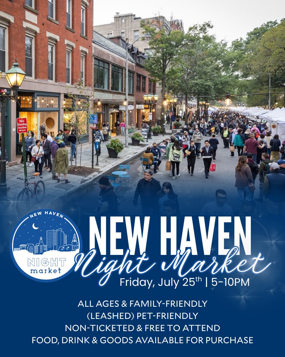 The first summer New Haven Night Market is July 25 from 5–10PM &amp; is now stretching across York Street and into The Shops at Yale! 🎶🛍 

Grab food, shop local vendors, explore Chapel Street &amp; Broadway, and enjoy a perfect summer night in downtown New Haven. 

#theshopsatyale