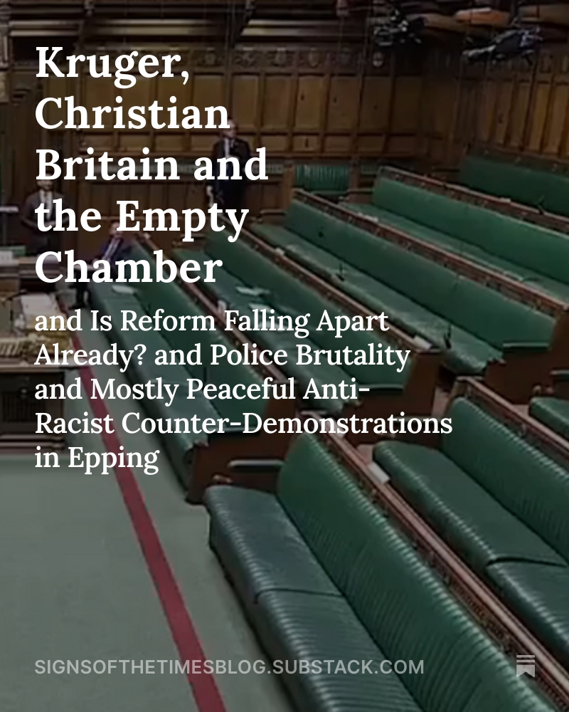 "Symbolically resonant, Kruger gave a speech on the Christian foundation of Britain to a House of Commons that was literally almost completely empty."

Read more at Signs of the Times: 
signsofthetimesblog.substack.com/p/kruger-chris…