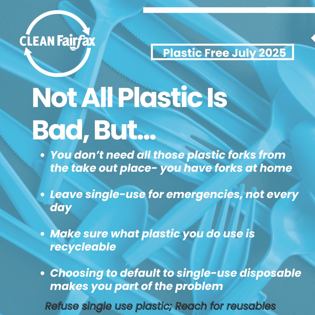 You know you've been waiting for this week's #PlasticFreeJuly post:  You absolutely do not need to take all that plastic cutlery when you get food to go. Keep real silverware at work. Use real silverware at home. ✅