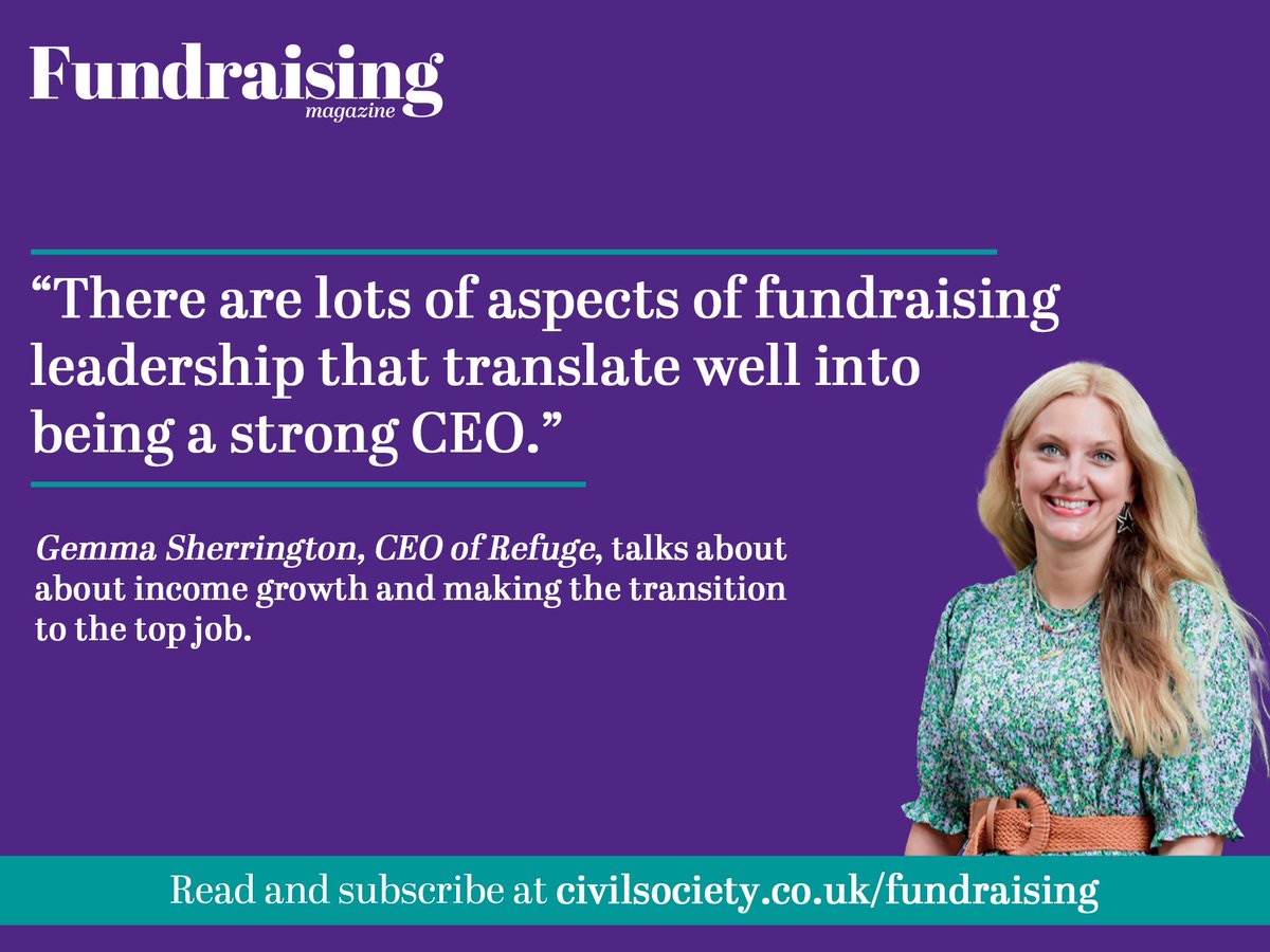 Explore valuable leadership and growth insights from Gemma Sherrington, CEO of Refuge, in the latest issue of Fundraising Magazine. 

Read the full conversation here bit.ly/4lKzrw9

#Fundraising