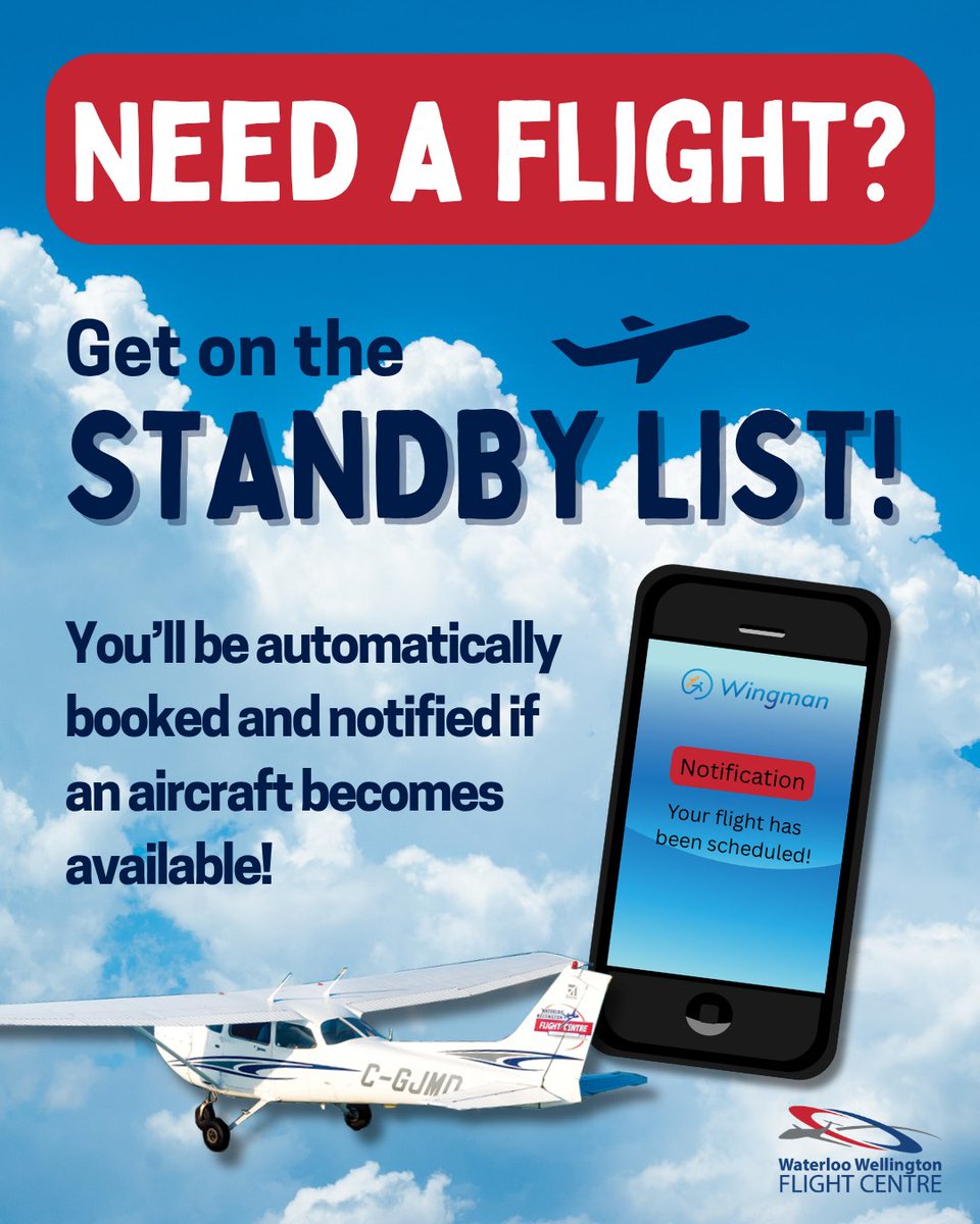 ✈️ Need a flight? Get on the Wingman Standby List!

If a plane opens up, you’ll be auto-booked ✅

1️⃣ Log in
2️⃣ Standby tab → Add
3️⃣ Fill + Save

⏰ Need it <24hrs? Call Dispatch: 519-648-2213

#WWFC #FlightTraining #WingmanTips #PilotLife