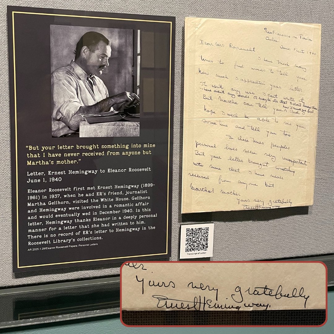 FDRLibrary's tweet image. Happy birthday to Ernest Hemingway!
See this letter from Hemingway to ER and much more on display in our current exhibition "SIGNATURE MOMENTS: Letters From the Famous, the Infamous, and Everyday Americans." Open through July 7, 2026.
#FDRSignatureMoments
