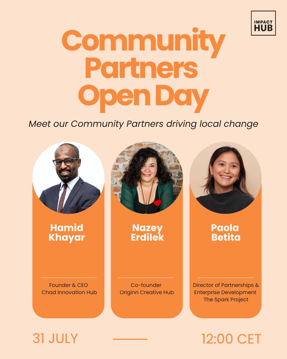 khayarion's tweet image. 🇹🇩 Chad is on the global innovation map!
Proud to join the #CommunityPartners Open Day by @ImpactHub this July 31 at 12:00 CET to share how @ChadInnov is building tech ecosystems for impact.
🎟️ Join us: eventbrite.com/e/community-pa…
#TechForGood #tech4Good #DigitalAfrica #ImpactHub