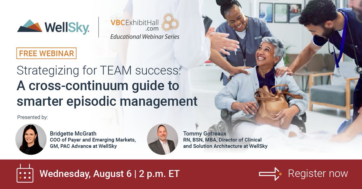 Join us for an educational webinar on Wednesday, Aug. 6, at 2 p.m. ET and learn how to build a TEAM strategy that works across the full 30-day episode. WellSky teammates Bridgette McGrath and Tommy Gotreaux will help lead the conversation.

Register now! ow.ly/Uhn550Ws0Ln